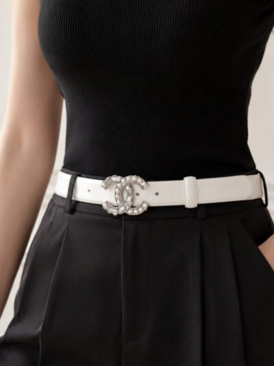 Chanel Belt CC Logo With Pearls Belt White 28mm