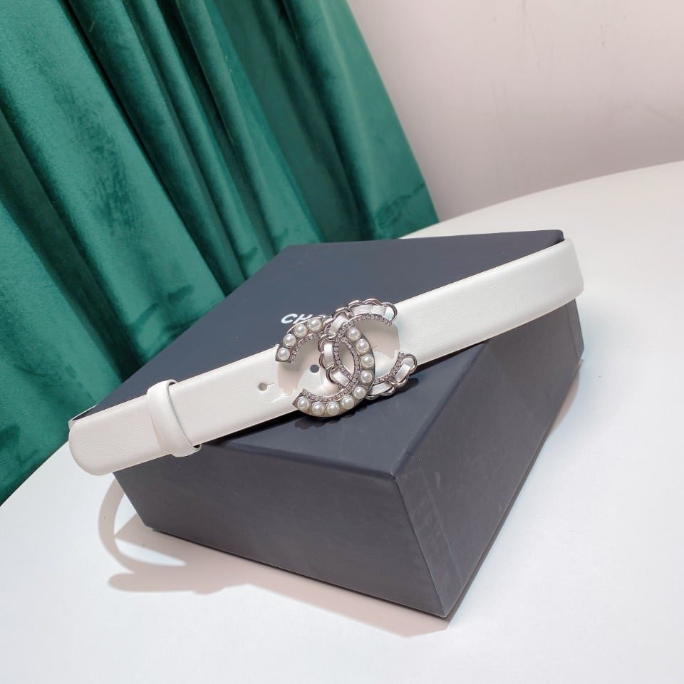Chanel Belt CC Logo With Pearls Belt White 28mm