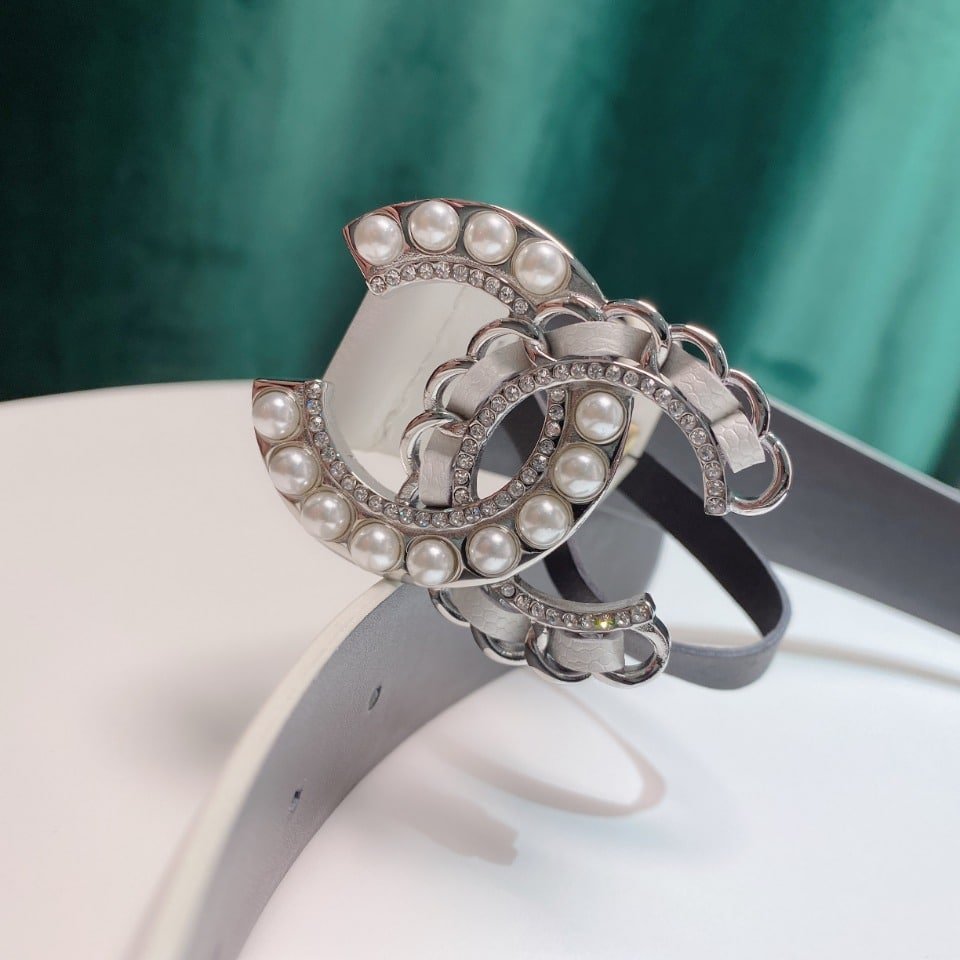 Chanel Belt CC Logo With Pearls Belt White 28mm