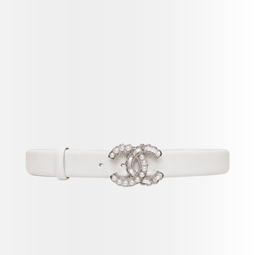 Chanel Belt CC Logo With Pearls Belt White 28mm