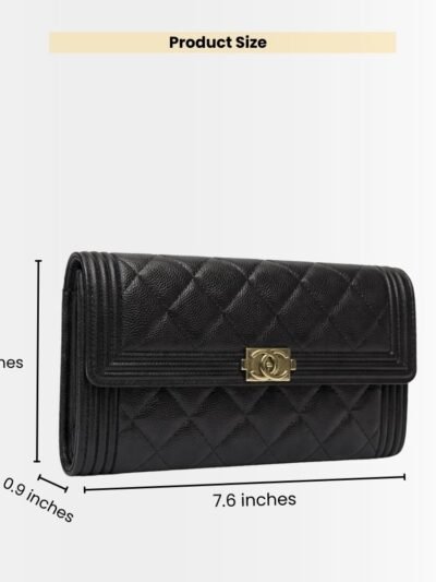 Chanel Boy Long Flap Wallet Black Gold 19Cm A80286 Y07659 94305