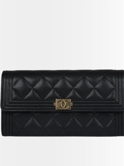 Chanel Boy Long Flap Wallet Black Gold 19Cm A80286 Y07659 94305