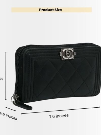 Chanel Boy Long Zipped Wallet Silver Hardware Black 19Cm
