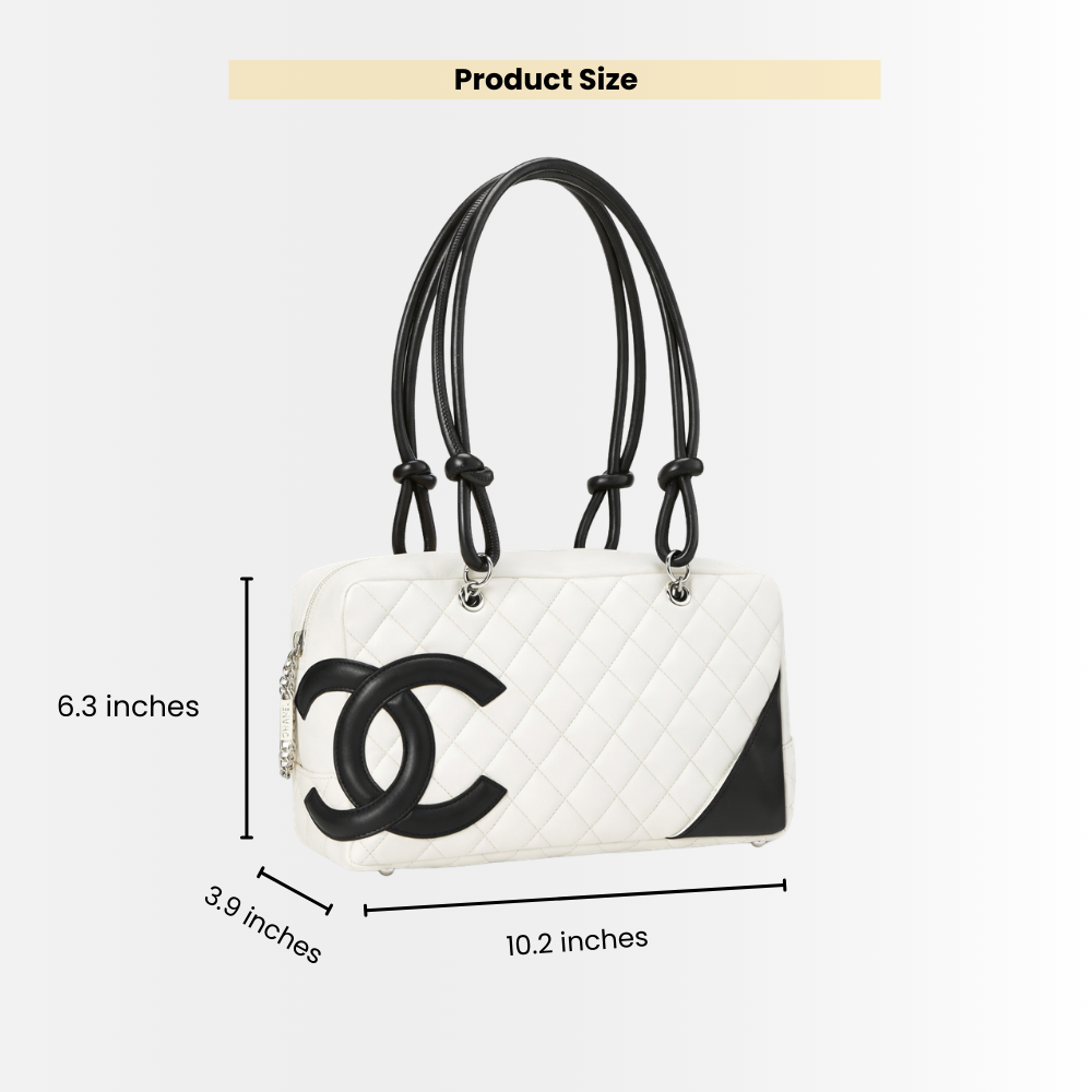 Chanel Cambon Bowler Bag Quilted Leather White And Black 26Cm