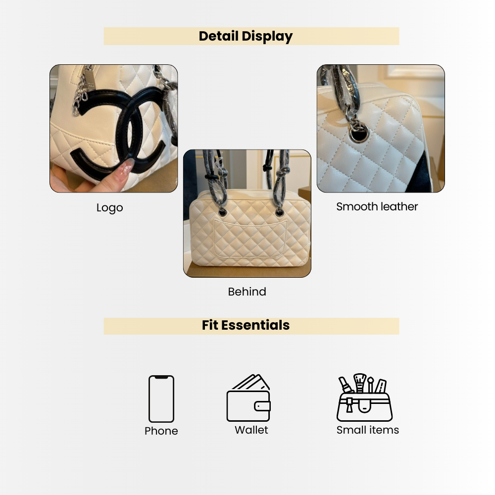 Chanel Cambon Bowler Bag Quilted Leather White And Black 26Cm