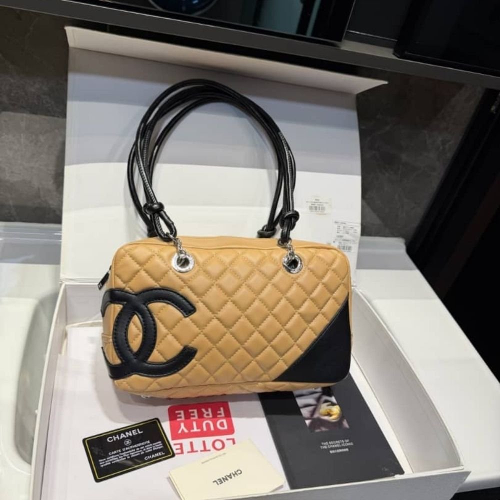 Chanel Cambon Ligne Bowling Shoulder Bag Beige 26Cm
