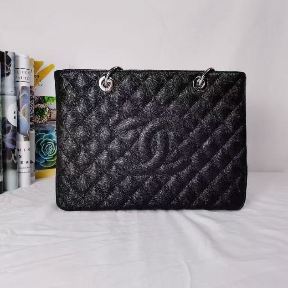 Chanel Caviar Quilted GST Shopping Tote Bag Black 34Cm