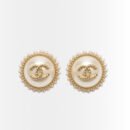 Chanel CC Button Faux Pearl Earrings Gold
