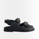 Chanel CC Button Velcro Sandals Black