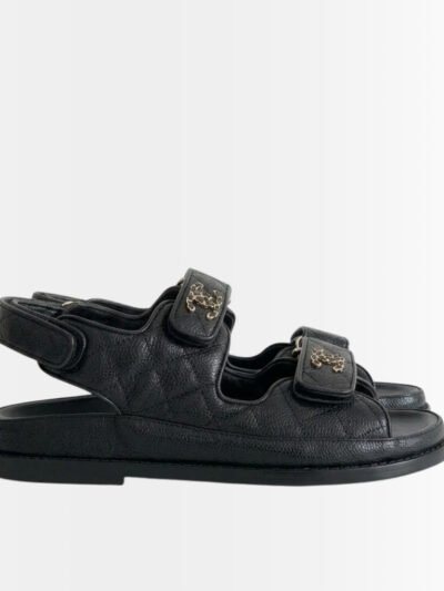 Chanel CC Button Velcro Sandals Black