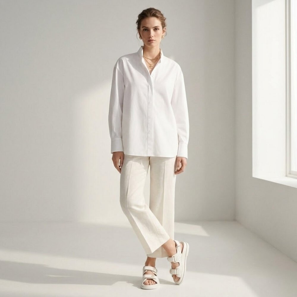 Chanel CC Button Velcro Sandals White