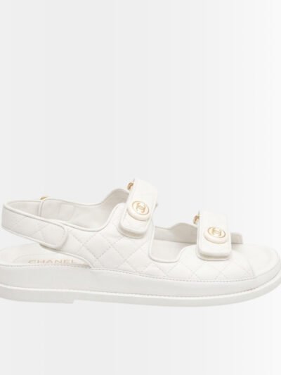 Chanel CC Button Velcro Sandals White