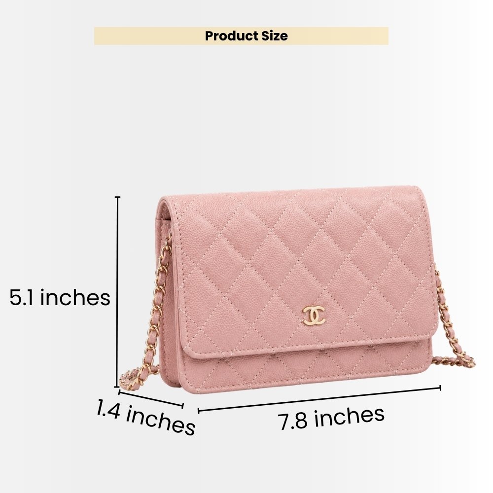 Chanel CC Classic Flap Wallet On Chain Grained Leather Pink 20Cm
