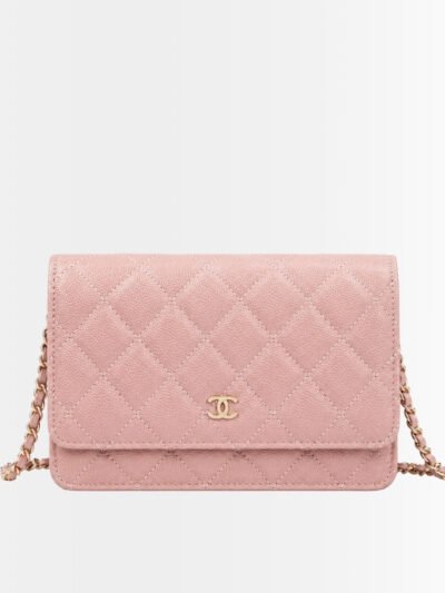Chanel CC Classic Flap Wallet On Chain Grained Leather Pink 20Cm