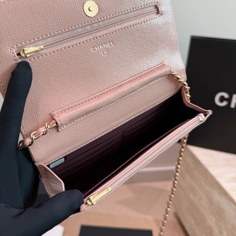 Chanel CC Classic Flap Wallet On Chain Grained Leather Pink 20Cm