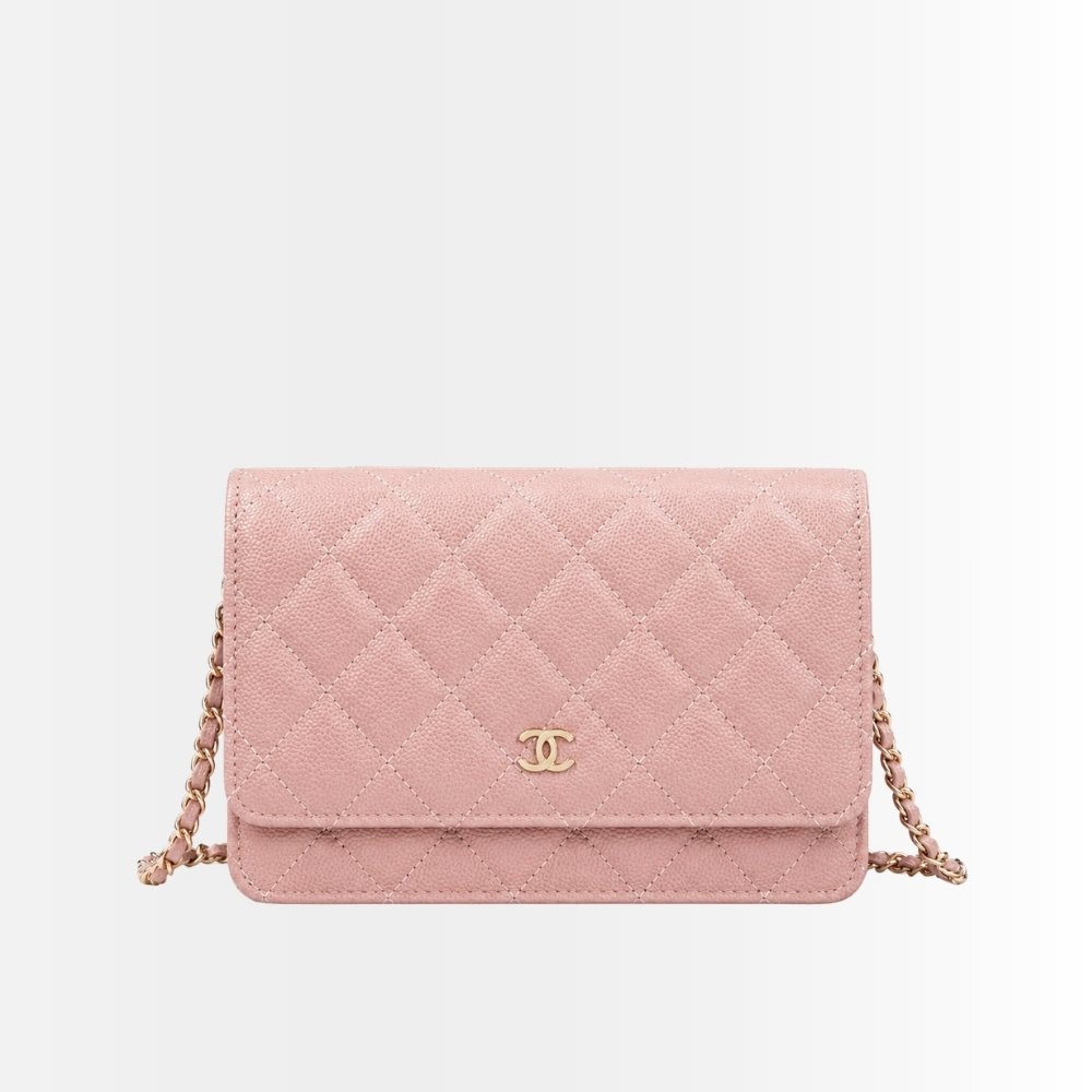 Chanel CC Classic Flap Wallet On Chain Grained Leather Pink 20Cm