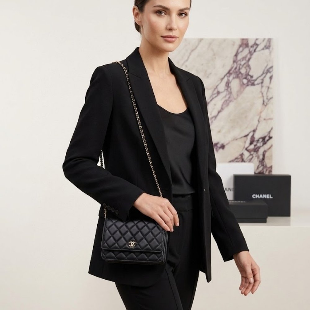 Chanel CC Classic Flap Wallet On Chain Quilted Leather Black 20Cm AP4241 Y01480 C3906