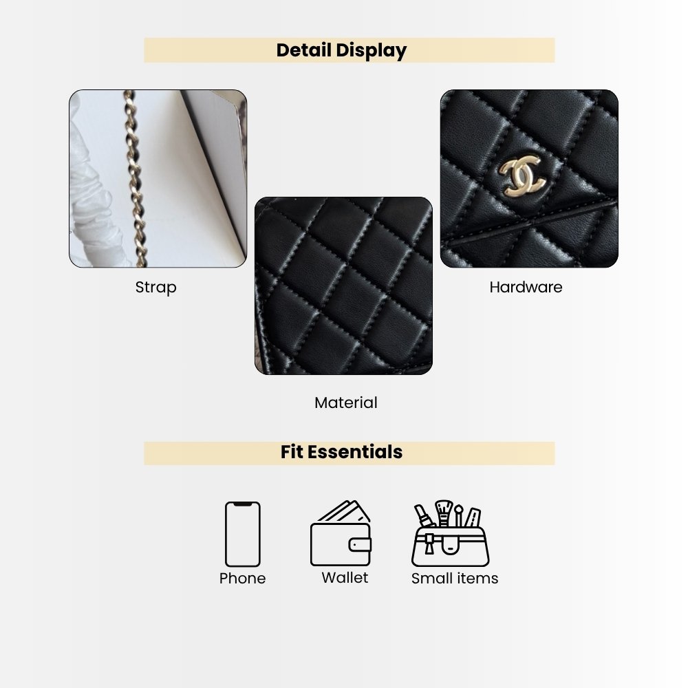 Chanel CC Classic Flap Wallet On Chain Quilted Leather Black 20Cm AP4241 Y01480 C3906