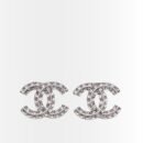 Chanel CC Crystal Stud Earrings Metal Silver