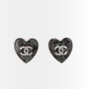 Chanel CC Heart Lace Resin Glass Earrings Silver Black