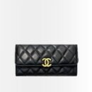 Chanel CC Logo Long Flap Wallet Gold Black 19Cm
