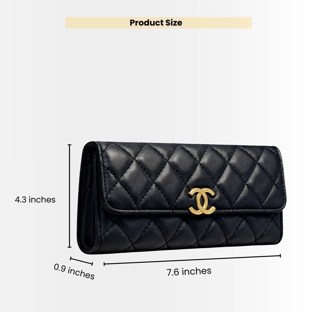 Chanel CC Logo Long Flap Wallet Gold Black 19Cm