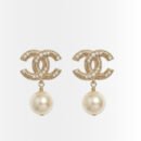 Chanel CC Logo Pearl Earrings Gold