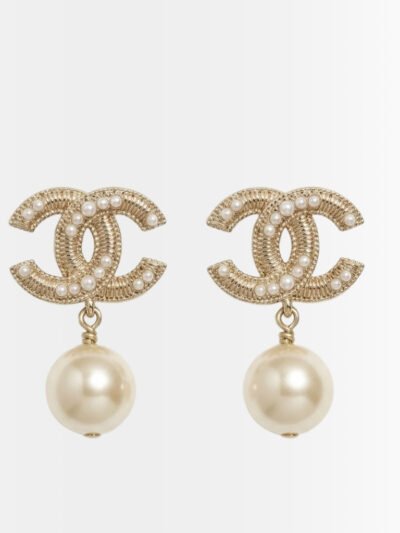 Chanel CC Logo Pearl Earrings Gold