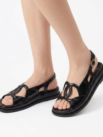 Chanel CC Logo Sandals Crinkled Shiny Leather Black G47565 B24966 94305