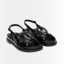 Chanel CC Logo Sandals Crinkled Shiny Leather Black G47565 B24966 94305