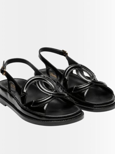 Chanel CC Logo Sandals Crinkled Shiny Leather Black G47565 B24966 94305