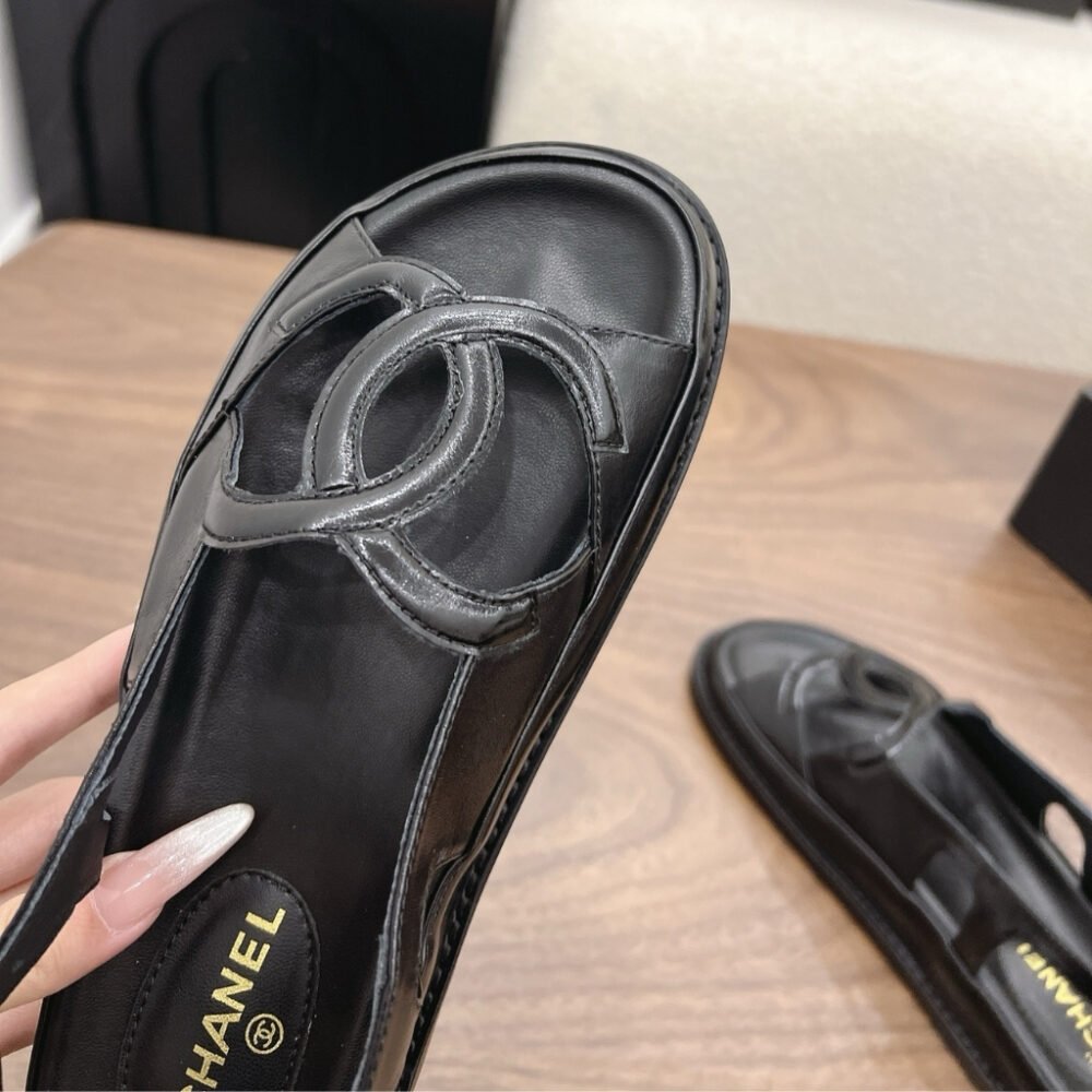 Chanel CC Logo Sandals Crinkled Shiny Leather Black G47565 B24966 94305