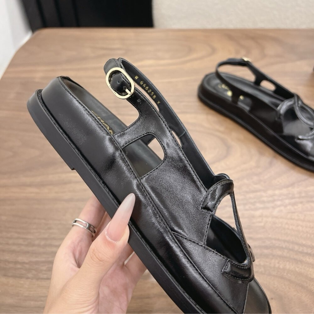 Chanel CC Logo Sandals Crinkled Shiny Leather Black G47565 B24966 94305