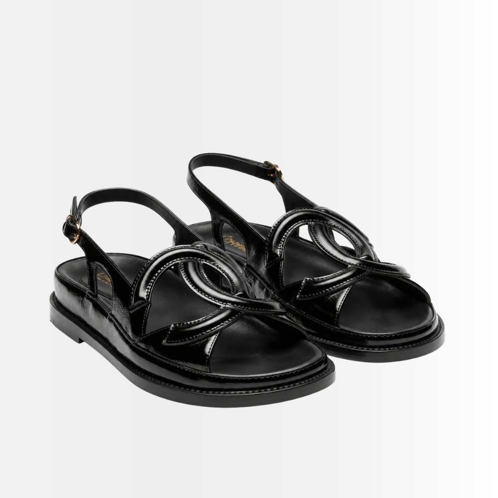 Chanel CC Logo Sandals Crinkled Shiny Leather Black G47565 B24966 94305
