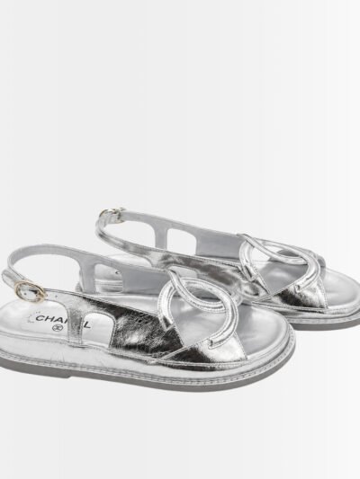 Chanel CC Logo Sandals Metallic Silver