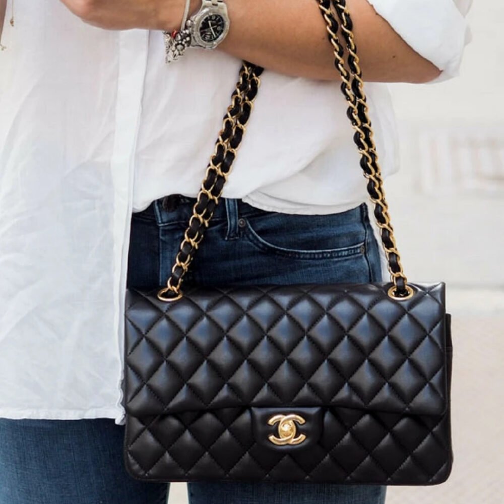 Chanel Classic 11.12 Handbag Gold Tone Metal Black 25Cm A01112 Y01295 94305