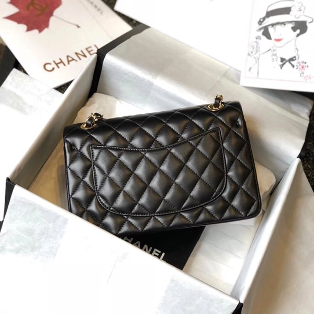 Chanel Classic 11.12 Handbag Gold Tone Metal Black 25Cm A01112 Y01295 94305