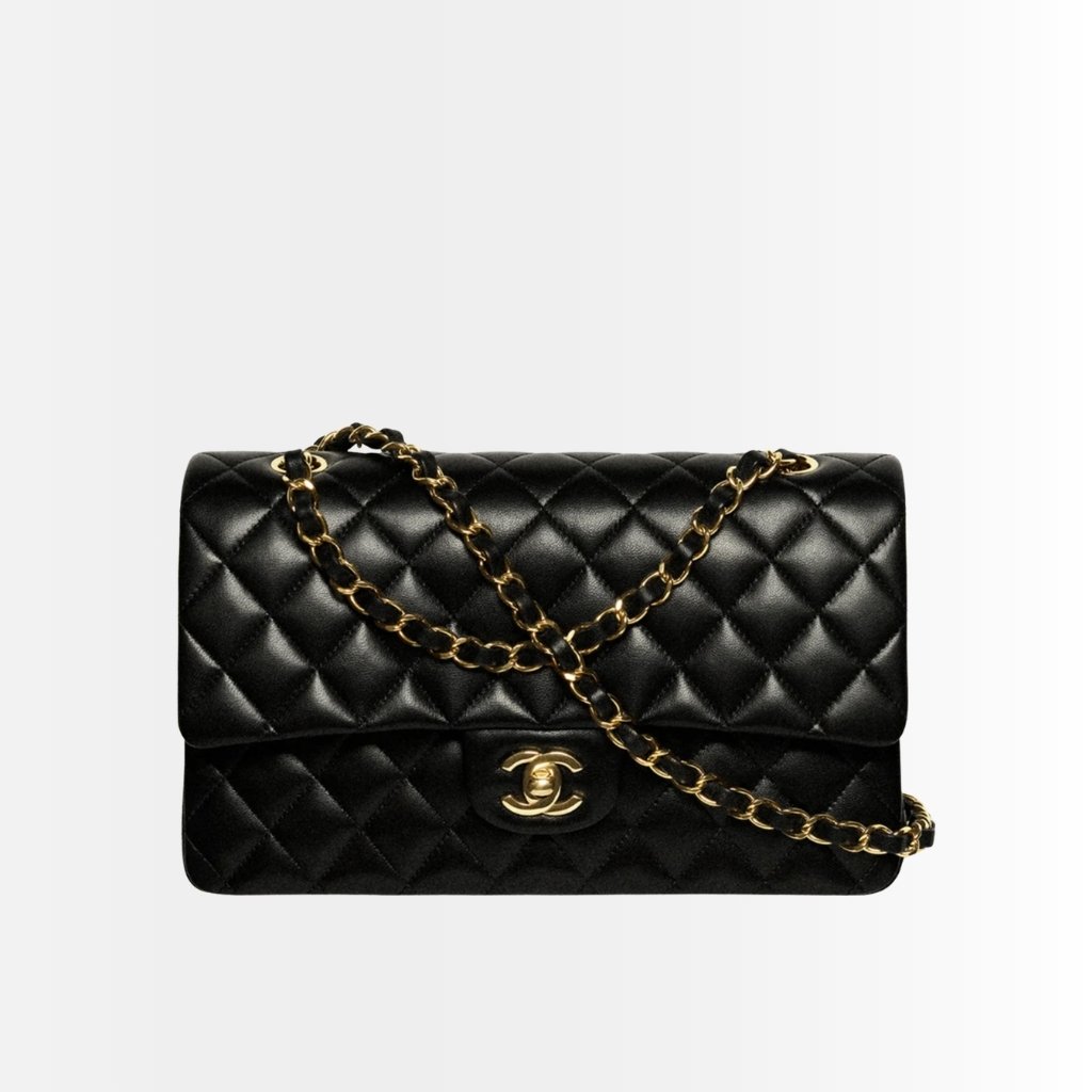 Chanel Classic 11.12 Handbag Gold Tone Metal Black 25Cm A01112 Y01295 94305