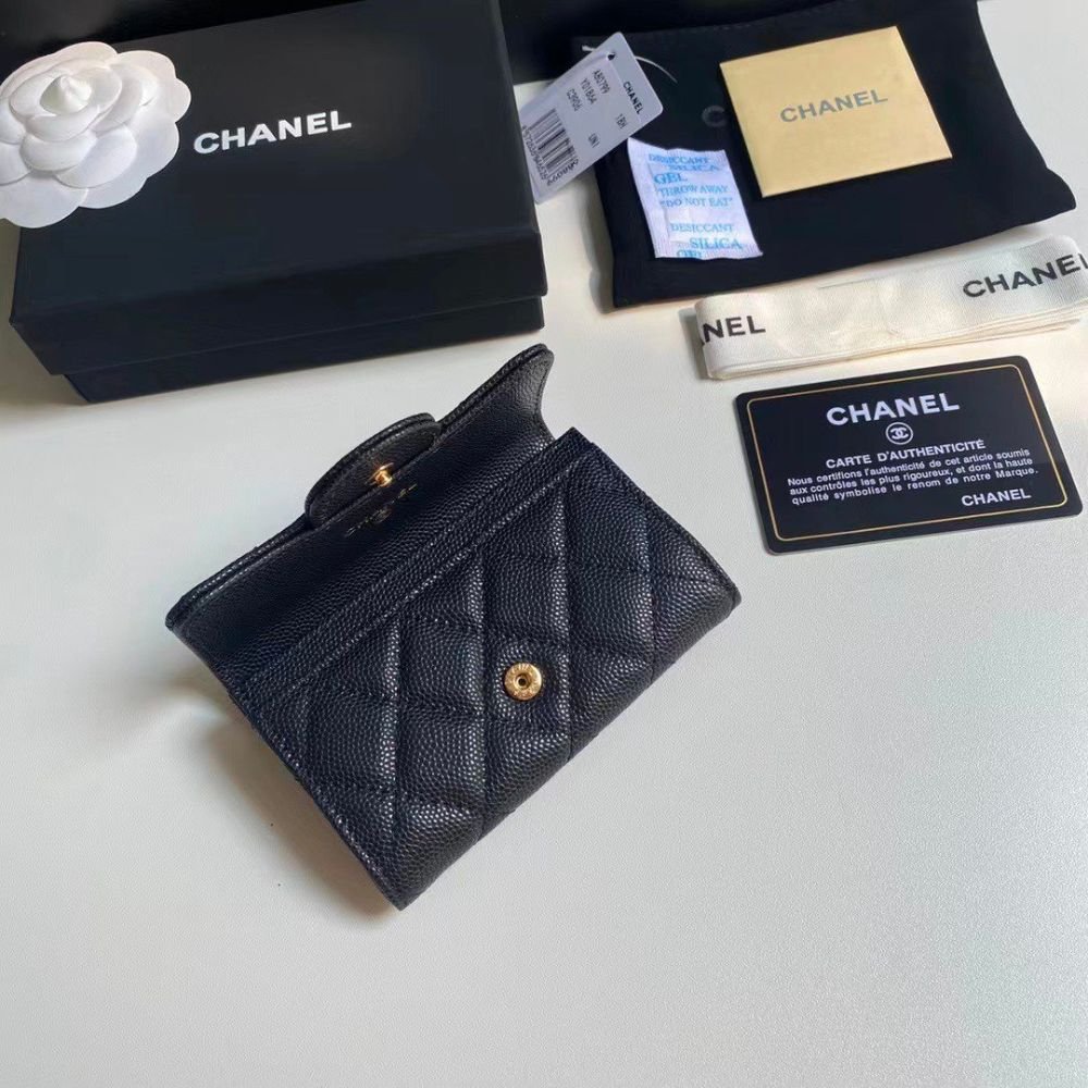 Chanel Classic Card Holder Grain Leather Black With Gold Hardware 11Cm AP0214 Y01864 C3906