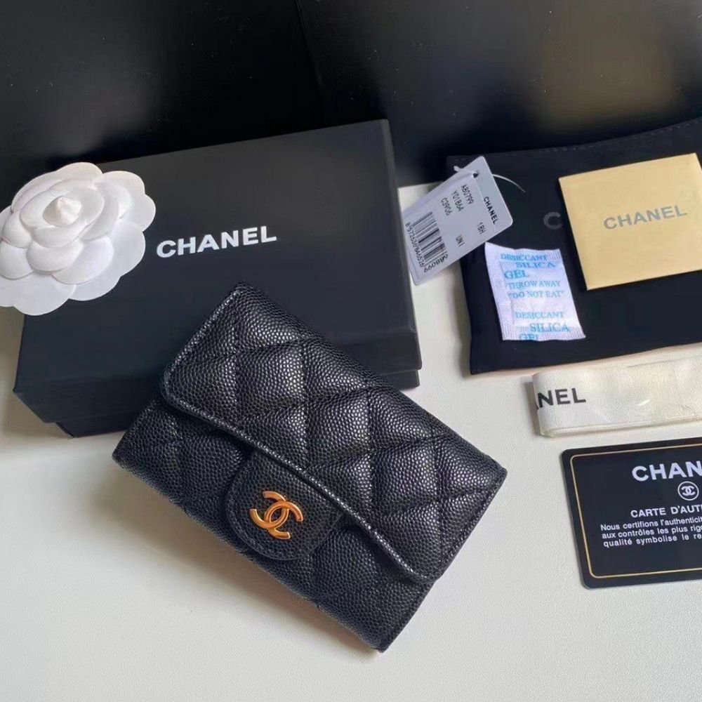 Chanel Classic Card Holder Grain Leather Black With Gold Hardware 11Cm AP0214 Y01864 C3906