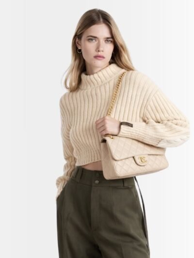 Chanel Classic Medium Double Flap Bag Beige 25Cm A01113 Y04059 NZG77