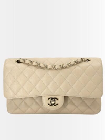 Chanel Classic Medium Double Flap Bag Beige 25Cm A01113 Y04059 NZG77