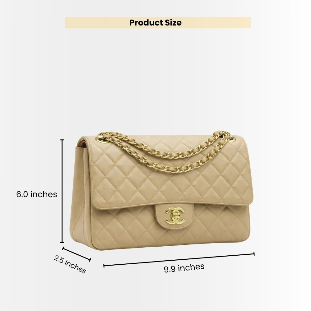 Chanel Classic Medium Double Flap Bag Beige Grained Leather 25cm