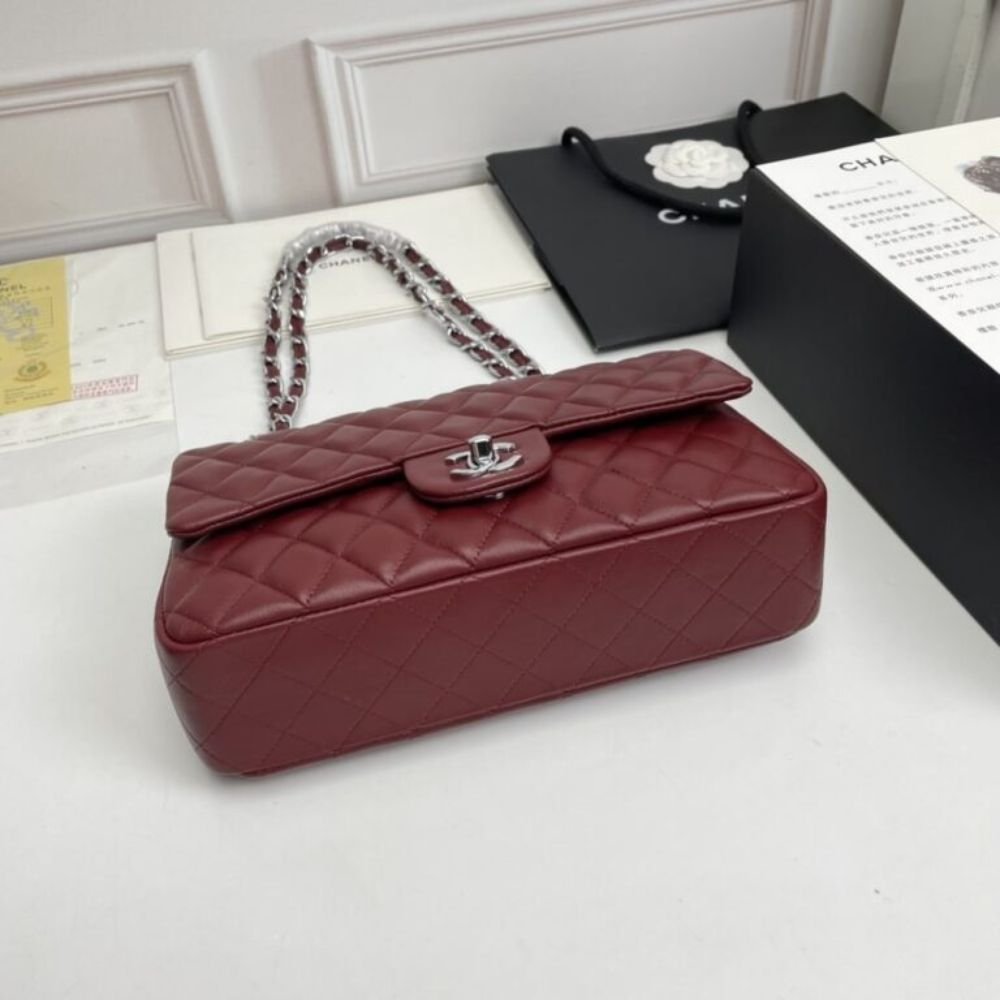 Chanel Classic Medium Double Flap Bag Plum Red 25Cm