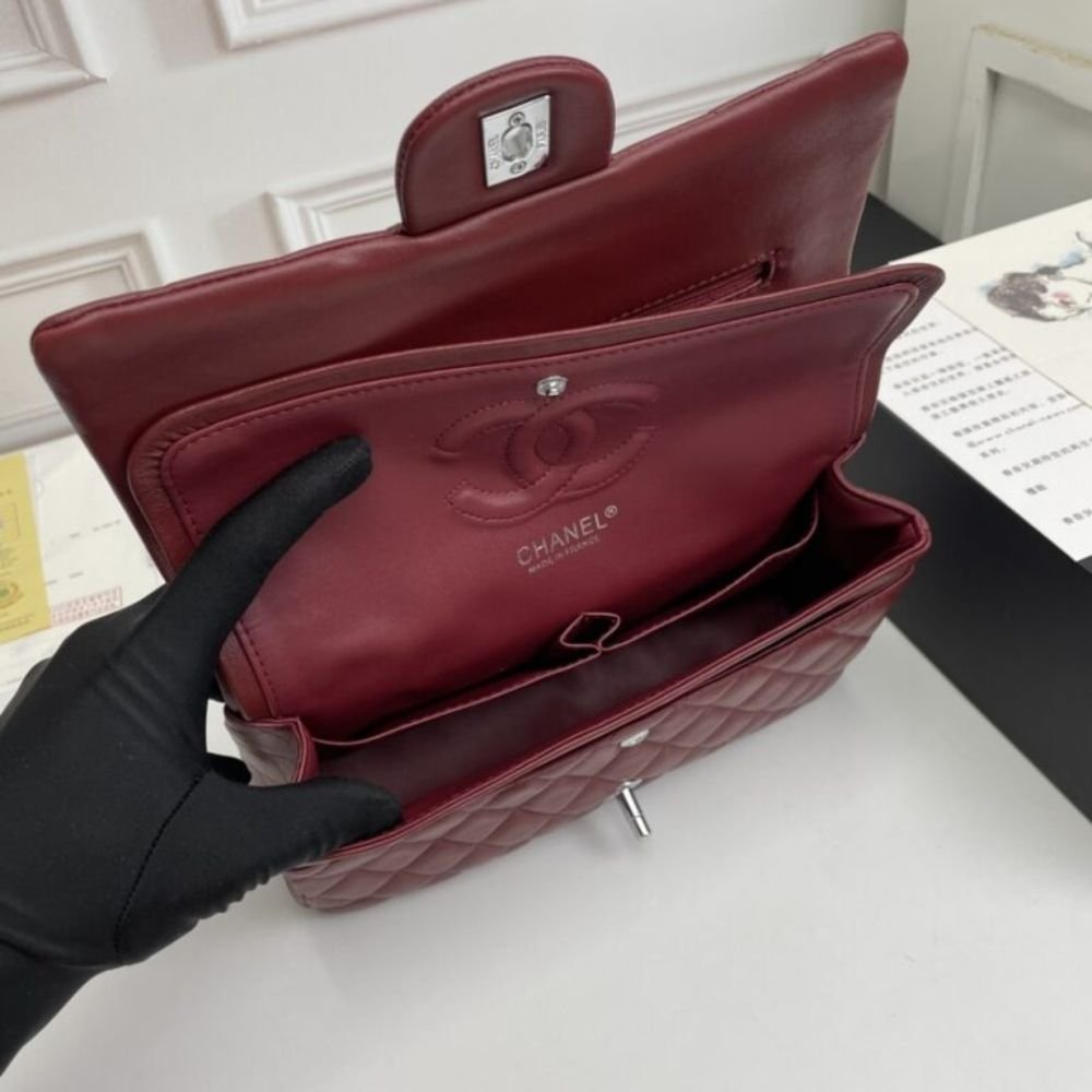 Chanel Classic Medium Double Flap Bag Plum Red 25Cm