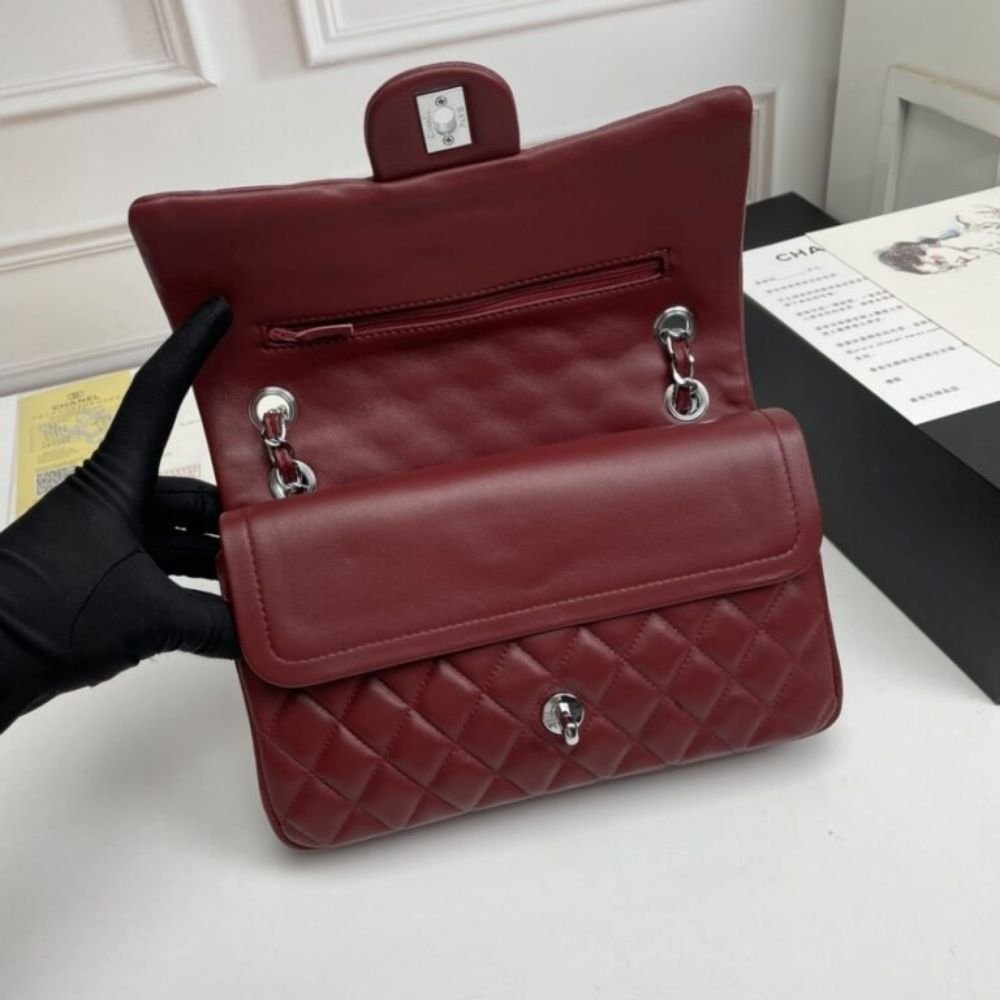 Chanel Classic Medium Double Flap Bag Plum Red 25Cm