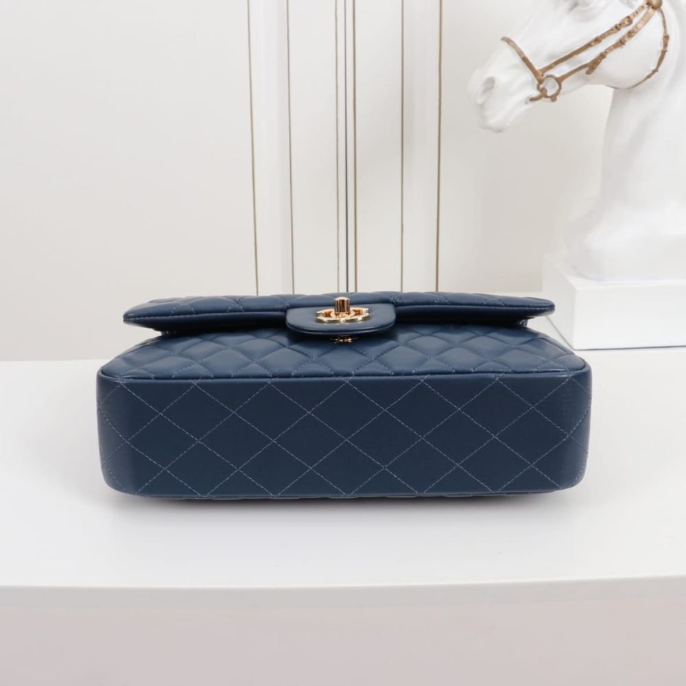 Chanel Classic Medium Double Flap Navy And Gold 25Cm