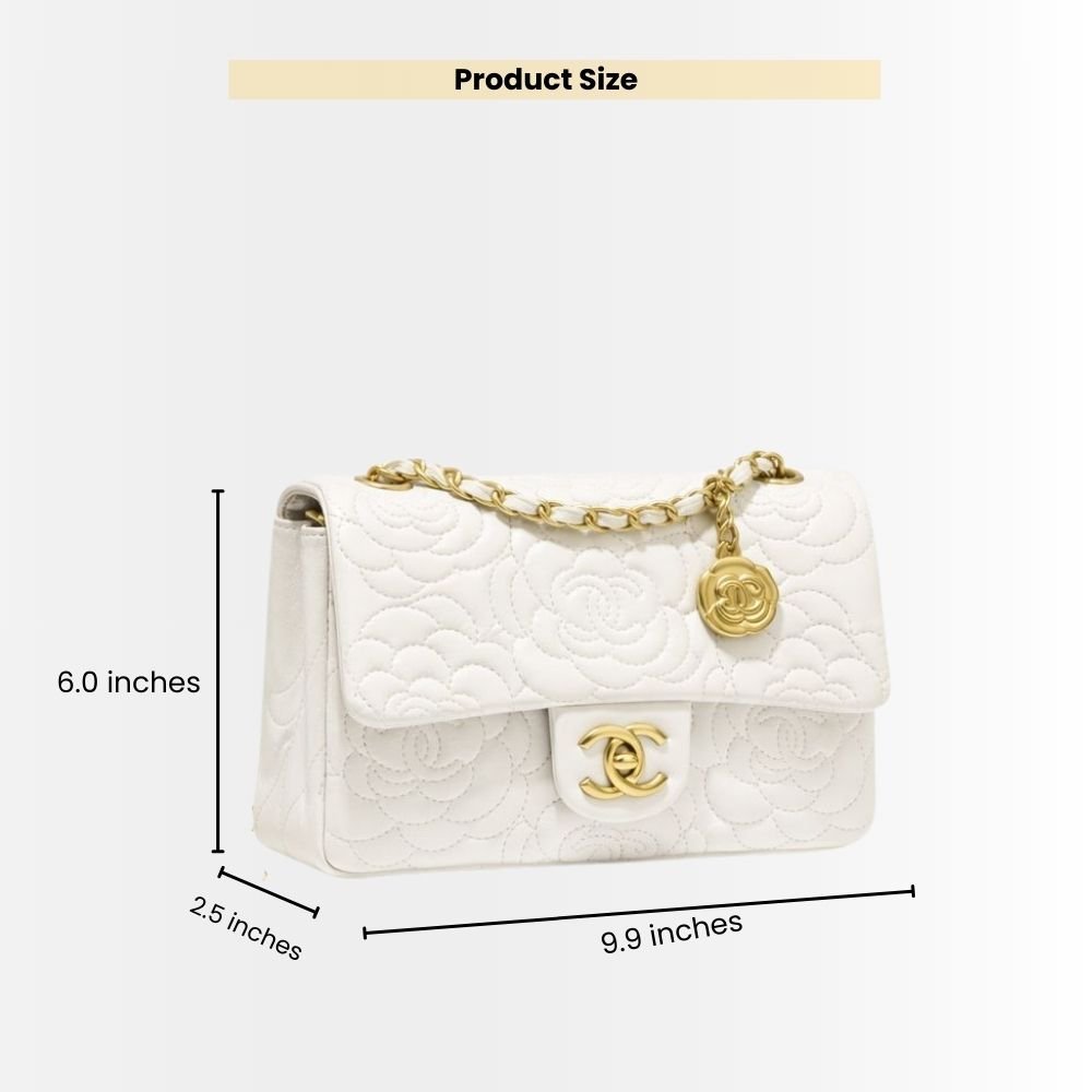 Chanel Classic Medium Flap Bag With Camellia Flower Chain White 25Cm