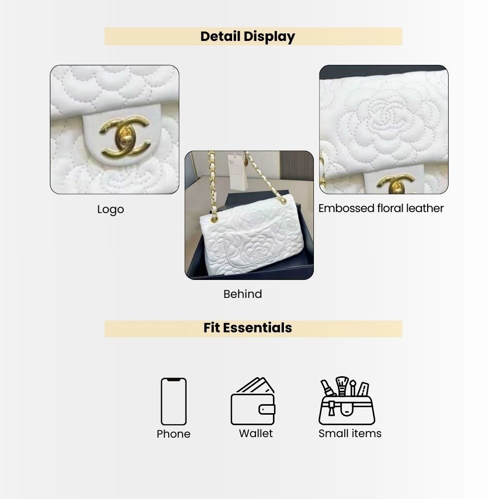 Chanel Classic Medium Flap Bag With Camellia Flower Chain White 25Cm