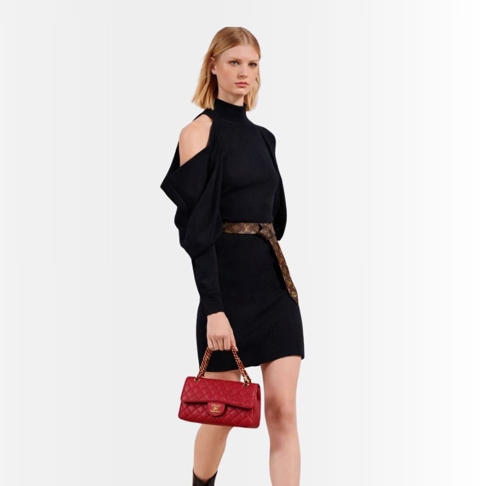 Chanel Classic Medium Flap Red And Gold 25Cm